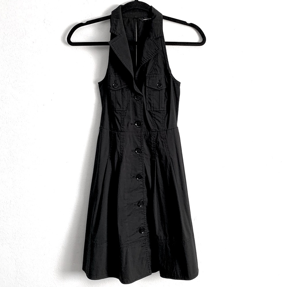 Express Design Studio Black Sleeveless Buttoned Front Swing Dress